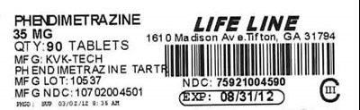 Phendimetrazine 35 mg Tablet Label (Phendimetrazine 35mg)